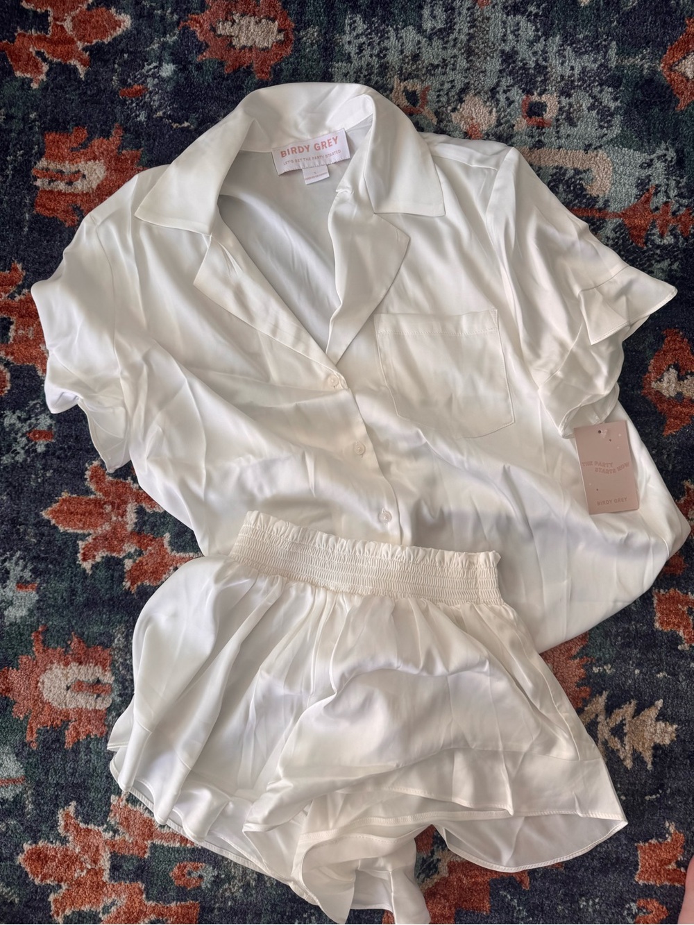 Birdy Grey Cream Satin Short Pajama Set